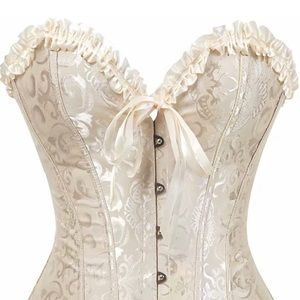 Beige satin floral lace up corset